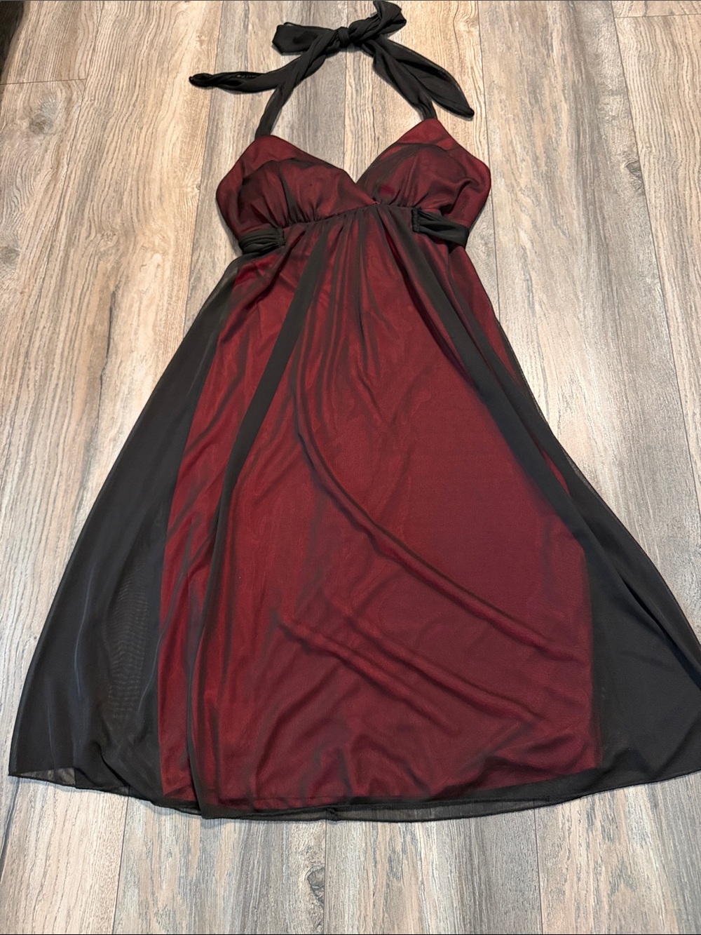 Fiesta Red and Black Halter Evening Dress